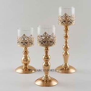 Bougeoirs de luxe pour table de mariage Ensemble de 3 tailles différentes Décoration de table en métal et en verre Porte-bougies votifs pour café et maison - Product Image 1