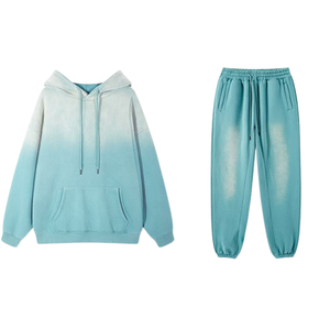 Conjunto Deportivo de Sudadera con Capucha y Pantalones Jogger para Hombre, Color Azul Menta, Lavado Ácido, Felpa Suave, Estilo Urbano Minimalista, Ropa de Invierno - Product Image 2