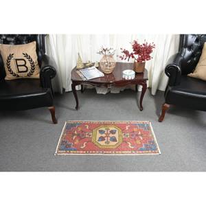 Alfombra de lana de retazos rojo y azul tradicional, alfombras turcas de 1,6x3,2 pies, alfombra para sala de estar con respaldo de látex para decoraciones de pasillo - Product Image 3