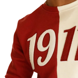 Half and Half Chenille Sweatshirt Maroon and <b>Neutral</b> Split Panel Crewneck KAP Greek Fraternity Apparel Heavy Fleece Cotton - Product Image 5