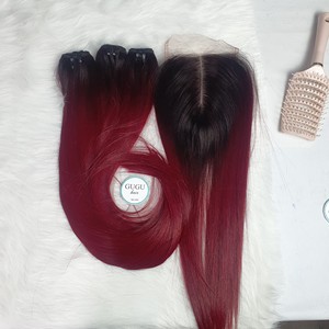 Human <b>Hair</b> Extensions Burgundy Dark <b>Root</b> Raw Virgin Cuticle Aligned Remy Grade Straight Style Machine Double Weft Wholesale - Product Image 3