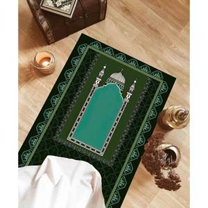 Tapis de prière islamique vert : élégante décoration musulmane pour la maison, tapis imprimé, tapis à poils doux - Product Image 4
