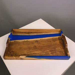 Bandeja de Servir Rectangular de Madera de Teca con Resina Epoxi Azul Premium, Tabla Decorativa para Charcutería, Juego de Platos para Cocina, Comedor y Hogar - Product Image 1