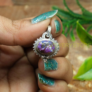 Collier pendentif vintage bohème fait main en argent sterling 925 avec pierre précieuse ovale en turquoise cuivrée naturelle pour femme - Product Image 4