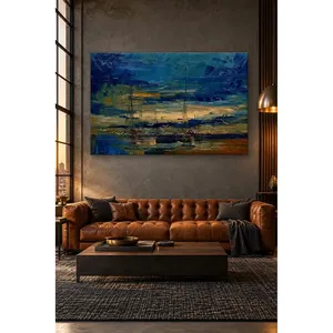 Impression sur toile de voiliers bleu marine dans le port au crépuscule, style palette de couleurs - Product Image 3