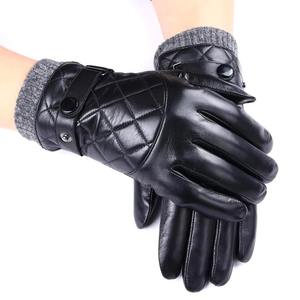 Gants d'hiver rayés, gants tactiles pour écran, en cuir de vachette de haute qualité, gants pour hommes à doigts entiers - Product Image 6