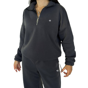 Ensemble de survêtement en polaire pour femmes, sweat-shirt à demi-zip et pantalon de jogging, tissu doux au toucher, fabrication OEM en gros - Product Image 3