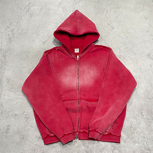 Sudadera con capucha pesada con cremallera doble impresa personalizada, ropa de calle Vintage, lavado ácido, Sudadera con capucha 400GSM, sudaderas con capucha en blanco para hombres - Product Image 3