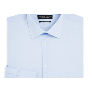 Camicia da Uomo Slim Fit Blu Dobby Elasticizzata Bloomingdale's Taglia 17x34-35 Antipiega Stile Cinese Casual - Product Image 2