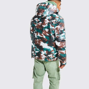 Veste matelassée à capuche imperméable et coupe-vent en toile unie de luxe pour homme, taille plus, avec logo personnalisé imprimé - Product Image 5