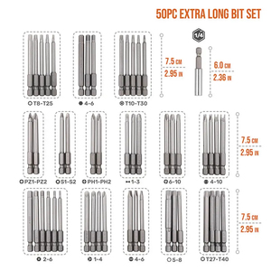 Bộ kéo dài của 50 cái đầu vít điều khiển Miệng bit tuốc nơ vít điện kết nối tay áo que hình chữ thập Hoa Mận - Product Image 3