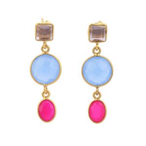 Pendientes de amatista azul suave, encantadores pendientes de Calcedonia azul rosa fucsia hechos con plata de ley 925 - Product Image 1
