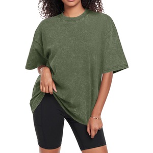 Camiseta de Manga Corta para Mujer, 100% Algodón, Estilo Vintage, Lavado Ácido, Cuello Redondo, Informal y Cómoda para el Verano - Product Image 1