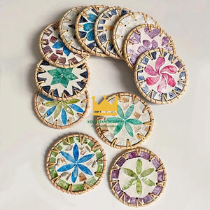 Vietnam Hot Sale <b>Kitchen</b> <b>Accessories</b> Colorful Round Rattan Coasters Heat-Resistant Household <b>Decorative</b> Cup Mats - Product Image 6