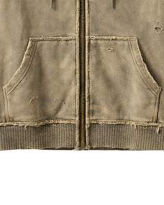 Sudadera con Capucha y Cremallera Color Caqui Lavado para Mujer, Estilo Urbano Desgastado, Bordado de Telaraña, Chaqueta con Capucha de Algodón y Felpa, Personalizada - Product Image 6