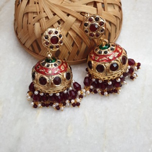 ต่างหู jadau jhumki ห่วงสแตนเลสและสตั๊ดลายตัวเลขสำหรับงานเลี้ยง - Product Image 1