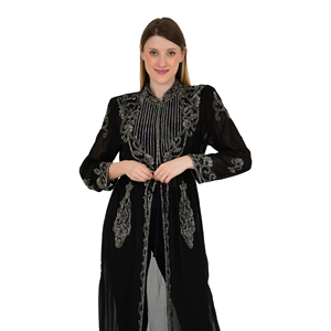 Robe Kaftan Modeste de Mode en Gros 2025, Design Abaya, Broderie à la Main, Robe de Soirée, Perles de Verre Cristallines Lourdement Ornées - Product Image 1