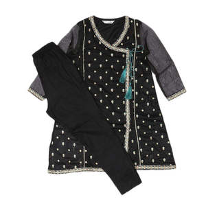 Traje de Dos Piezas Bordado para Niñas - Negro - Product Image 4