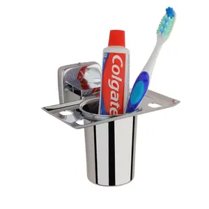 Handmade Durable 2024 Hot Selling Quality Customized Silver finished Steel Toothbrush Holder Toothpaste Stand in Nickle Color