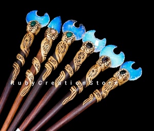 Palillos para el Cabello de Ópalo Azul para Mujer, Accesorios para el Cabello de Arcilla Polimérica Hechos a Mano, Pasadores para el Cabello Estilo Boho, Joyería Celestial para el Cabello, Regalo - Product Image 2