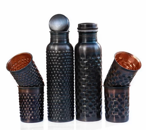 Bebedero de cobre puro martillado minimalista personalizado de 1000ML, botella de agua multiusos portátil de desintoxicación Ayurvédica clásica para la salud, regalo - Product Image 4