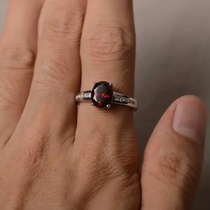<b>925</b> Sterling <b>Silver</b> Spanish <b>Ring</b> Natural Red Garnet Anniversary <b>Ring</b> January Birthdays Oval Cut Red Gemstone Freshwater Pearl - Product Image 4