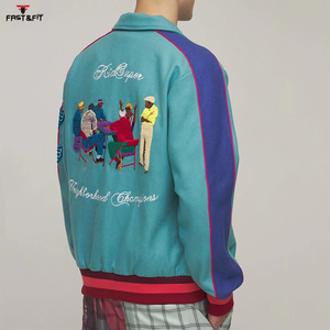 Veste universitaire en toile avec logo personnalisé pour homme, style streetwear, broderie noire, respirante, coupe-vent, 100% coton - Product Image 2