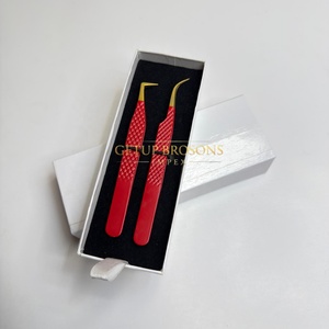 GETUP BROSONS IMPEX Red Gold Tip Stainless Steel Acrylic Anti-Magnetic Anti-Static Perfect Grip Smooth Tip 10mm Eyelash Tweezer - Product Image 5