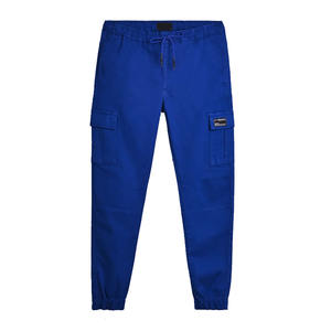 Top Selling <b>Men's</b> Premium Quality Blue Cotton Cargo <b>Trousers</b> <b>Lightweight</b> Casual <b>Trousers</b> with Elastic Waist and Pockets on Sale - Product Image 1