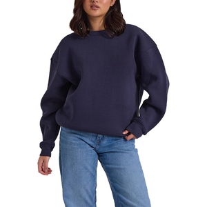 Sudadera con cuello redondo y estampado bordado al por mayor, sudadera azul marino sólida con logotipo personalizado OEM para mujer - Product Image 6