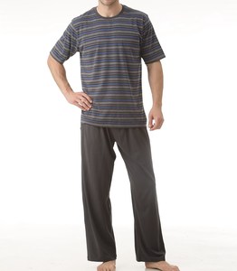 Jersey 100% coton teint en fil tricoté pour hommes, ensemble pyjama long, confortable et respirant, décontracté, vêtements de nuit - Product Image 1