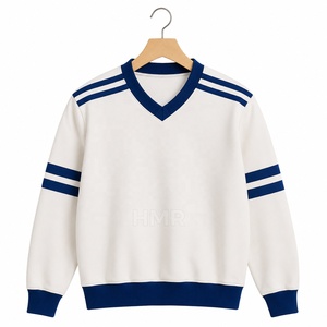 Pull en tricot blanc à col en V HMR Sisterhood Sorority avec rayures contrastées bleues, haut décontracté à manches longues - Product Image 5
