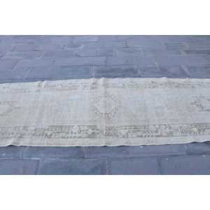 Turkish <b>Runner</b> <b>Rug</b> 3.3x10.3 ft, Vintage White Abstract Wool <b>Rug</b> - Product Image 4