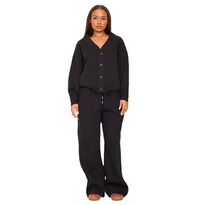 เสื้อสเวตเตอร์ทรงหลวมสำหรับผู้หญิงมีกระดุมผ้าฝ้ายนุ่มผ้าฟลีซสีดำอบอุ่นดีไซน์ตามสั่ง - Product Image 5