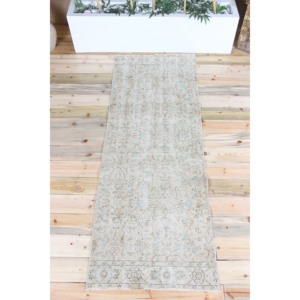 Tapis vintage 2,6 x 7,2 pieds, tapis turc, tapis floral marron et bleu - Product Image 1