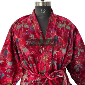 Wholesale Lot Indian Cotton Velvet Printed <b>Kimono</b> With Belt Winter Unisex <b>Robes</b> Handmade <b>Long</b> <b>Kimono</b> Sleepwear - Product Image 1