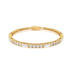 S925 Sterling Silver Gold Plated Round & <b>Baguette</b> Cut Moissanite Diamond <b>Bracelet</b> with Luxury Iced Out Design - Product Image 1