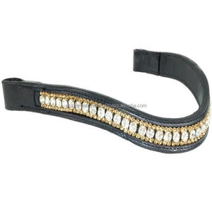 Bande de sourcils de cheval décorative en cuir, 3 rangs, de qualité supérieure, en cristal doré et clair, chaîne métallique, dans toutes les tailles et couleurs, livraison gratuite - Product Image 3