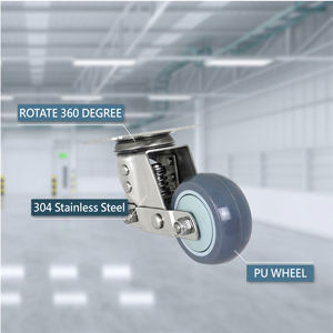 Roue pivotante en PU amortissante de 3 pouces en acier inoxydable 304 avec plaque supérieure pour chariot médical et d'équipement - Product Image 3