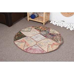 Tapiz rústico Vintage Beige, alfombra de yute de retazos de lana de 3,3x3,3 pies para sala de estar, felpa Rectangular de látex - Product Image 3