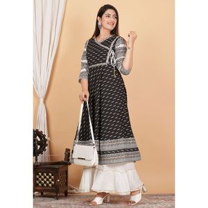 Anarkali <b>Kurta</b> Dress in Cotton & Cotton Slub Ikat, Stylish Georgette Salwar Kameez for Parties Perfect Gift for Festivals - Product Image 2