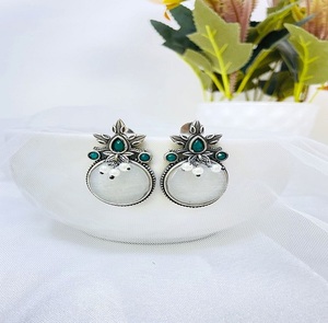 Most Popular Oxidised <b>Silver</b> White Stone <b>Stud</b> <b>Earrings</b> for Women Office Everyday Wear Fashion Jewelry Stylish Comfortable Gift - Product Image 1