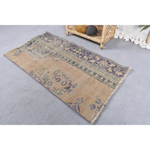 Tapis en laine vintage fait main Beige violet Patchwork 2 X 3.5ft tapis en peluche pour salon rectangulaire couloir motif Latex - Product Image 3