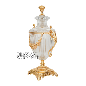 Urna Decorativa de Latón Dorado y Cristal de Lujo, Pieza Clásica de Decoración para el Hogar - Product Image 4