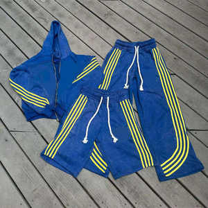 Custom Men <b>Oversized</b> Striped Crop Boxy Cotton Heavyweight Acid Wash Stacked Zip up <b>Sweatpants</b> and Hoodie Set Baggy Tracksuits - Product Image 3