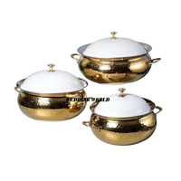 Olla de acero nácar decorativa para mesa con perilla dorada, juego de tres cazuelas de lujo, nuevo calentador de alimentos de Metal con estilo clásico