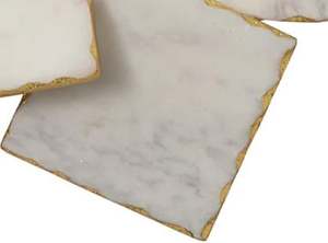 Set of 4 White <b>Marble</b> <b>Coasters</b> Artisan Craft with Gold Foiling Square Design Mats & Pads - Product Image 6