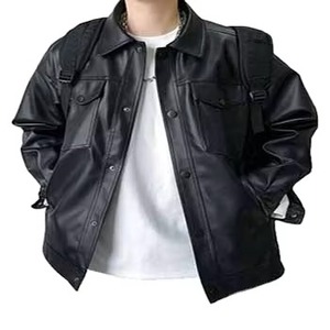 Customized Black Faux Leather Bomber <b>Jacket</b> Leather <b>Jacket</b> <b>Men</b> - Product Image 4