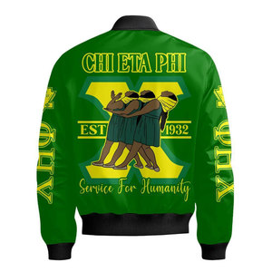 เสื้อแจ็คเก็ตบอมเบอร์สีขาวสำหรับผู้ชาย Chi Eta Phi รุ่น 32 Service For Humanity ซิปด้านหน้า สวมใส่สบาย กันลม ผลิตจากโพลีเอสเตอร์ - Product Image 6