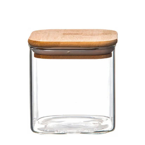 Pack of 3 <b>Clear</b> Borosilicate Glass Jars with Airtight Lids Wood Cover Kitchen Storage Canisters for Tea Condiments <b>Container</b> - Product Image 1
